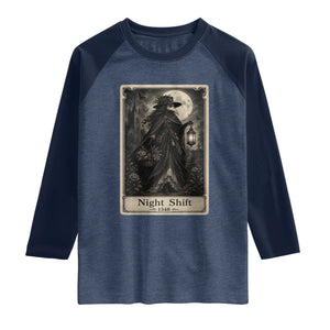 Gothic Plague Doctor Tarot Card Raglan Shirt Medical Night Shift Dark Horror