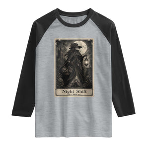 Gothic Plague Doctor Tarot Card Raglan Shirt Medical Night Shift Dark Horror