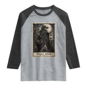 Gothic Plague Doctor Tarot Card Raglan Shirt Medical Night Shift Dark Horror