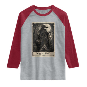 Gothic Plague Doctor Tarot Card Raglan Shirt Medical Night Shift Dark Horror