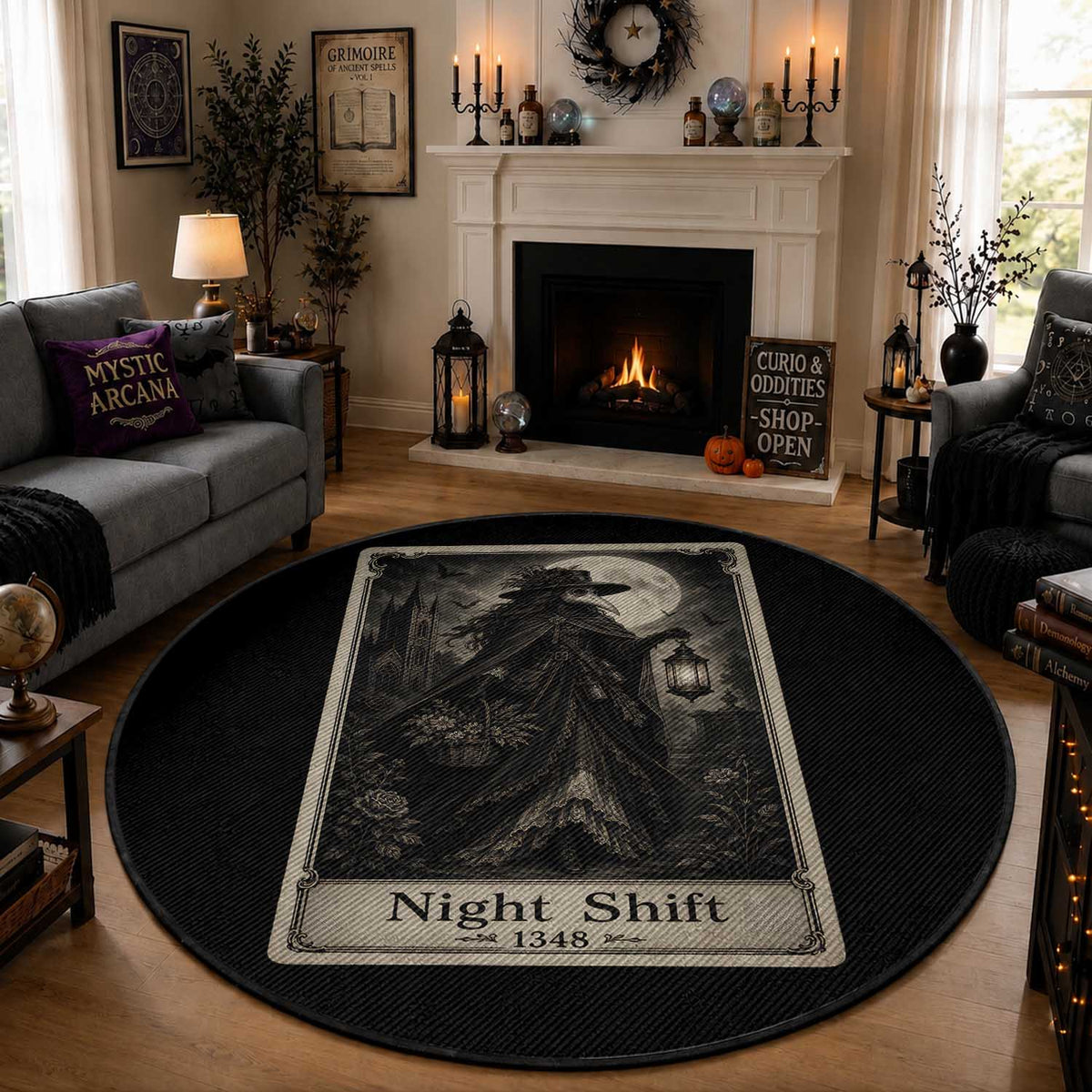 Gothic Plague Doctor Tarot Card Round Rug Medical Night Shift Dark Horror