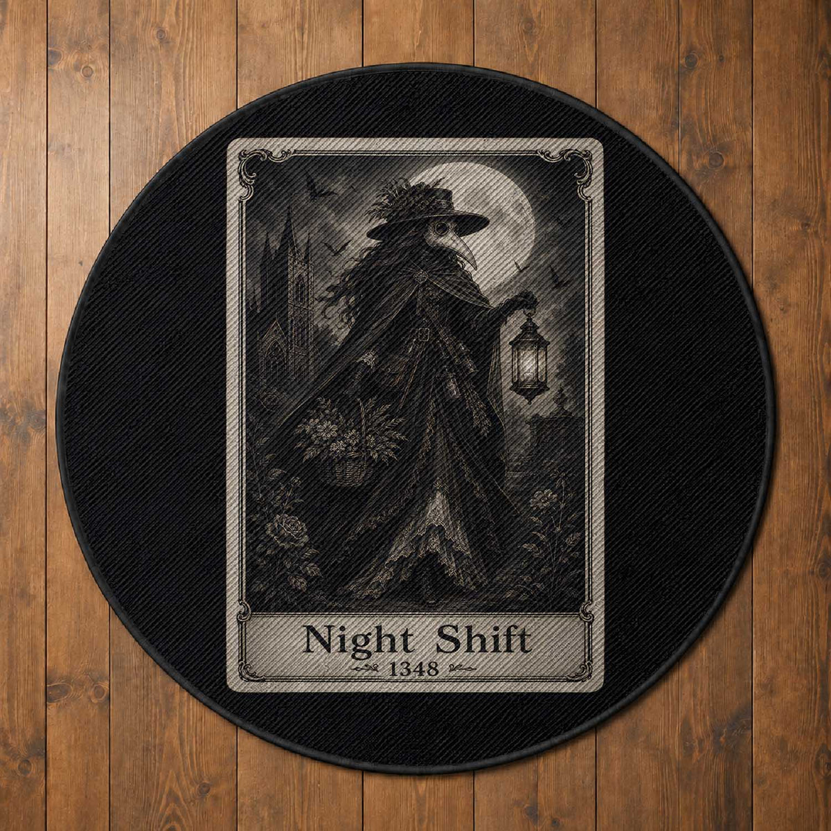 Gothic Plague Doctor Tarot Card Round Rug Medical Night Shift Dark Horror