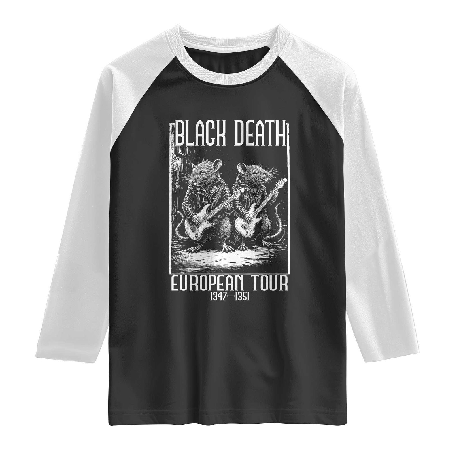 Black Death Plague Rat Musician Raglan Shirt European Tour Medieval Dark Humor
