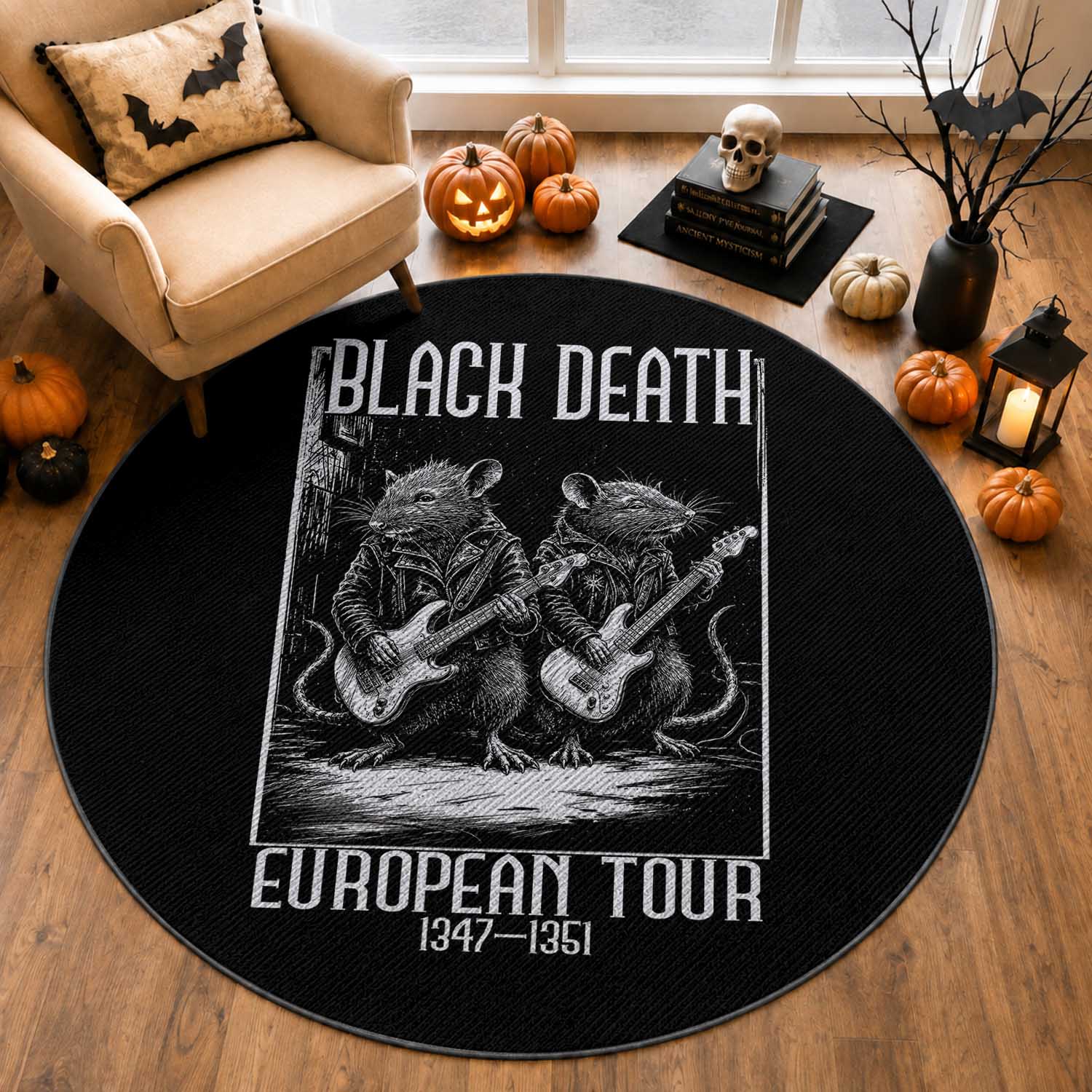 Black Death Plague Rat Musician Round Rug European Tour Medieval Dark Humor