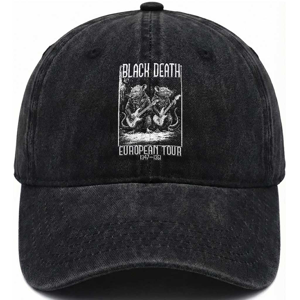 Black Death Plague Rat Musician Washed Cotton Baseball Cap European Tour Medieval Dark Humor