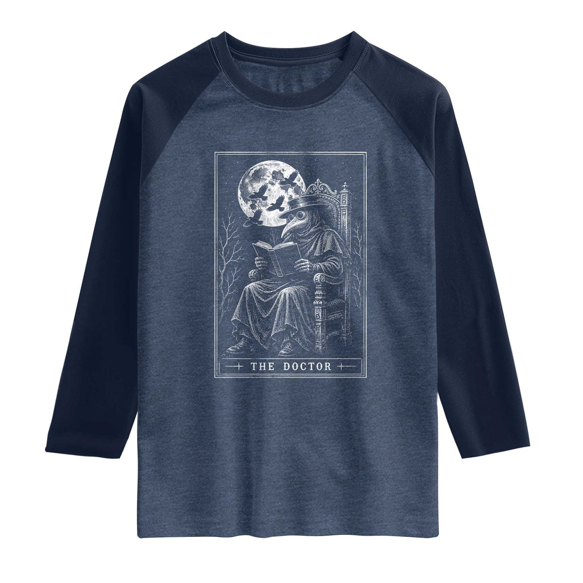 Gothic Plague Doctor Tarot Card Raglan Shirt Dark Fantasy Book Lover