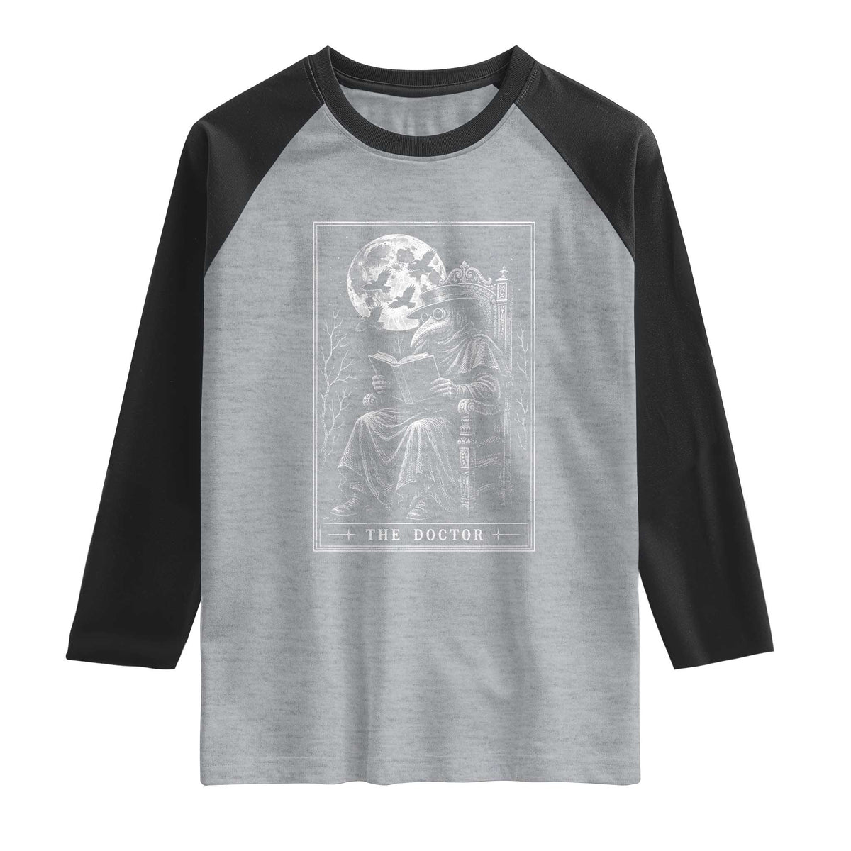 Gothic Plague Doctor Tarot Card Raglan Shirt Dark Fantasy Book Lover