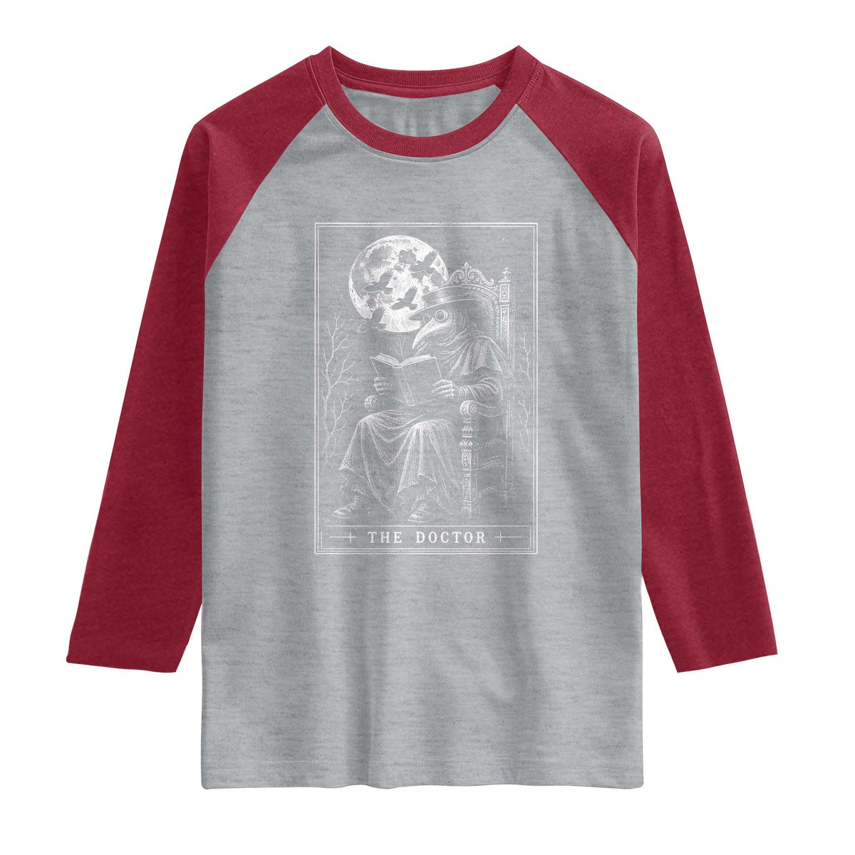 Gothic Plague Doctor Tarot Card Raglan Shirt Dark Fantasy Book Lover