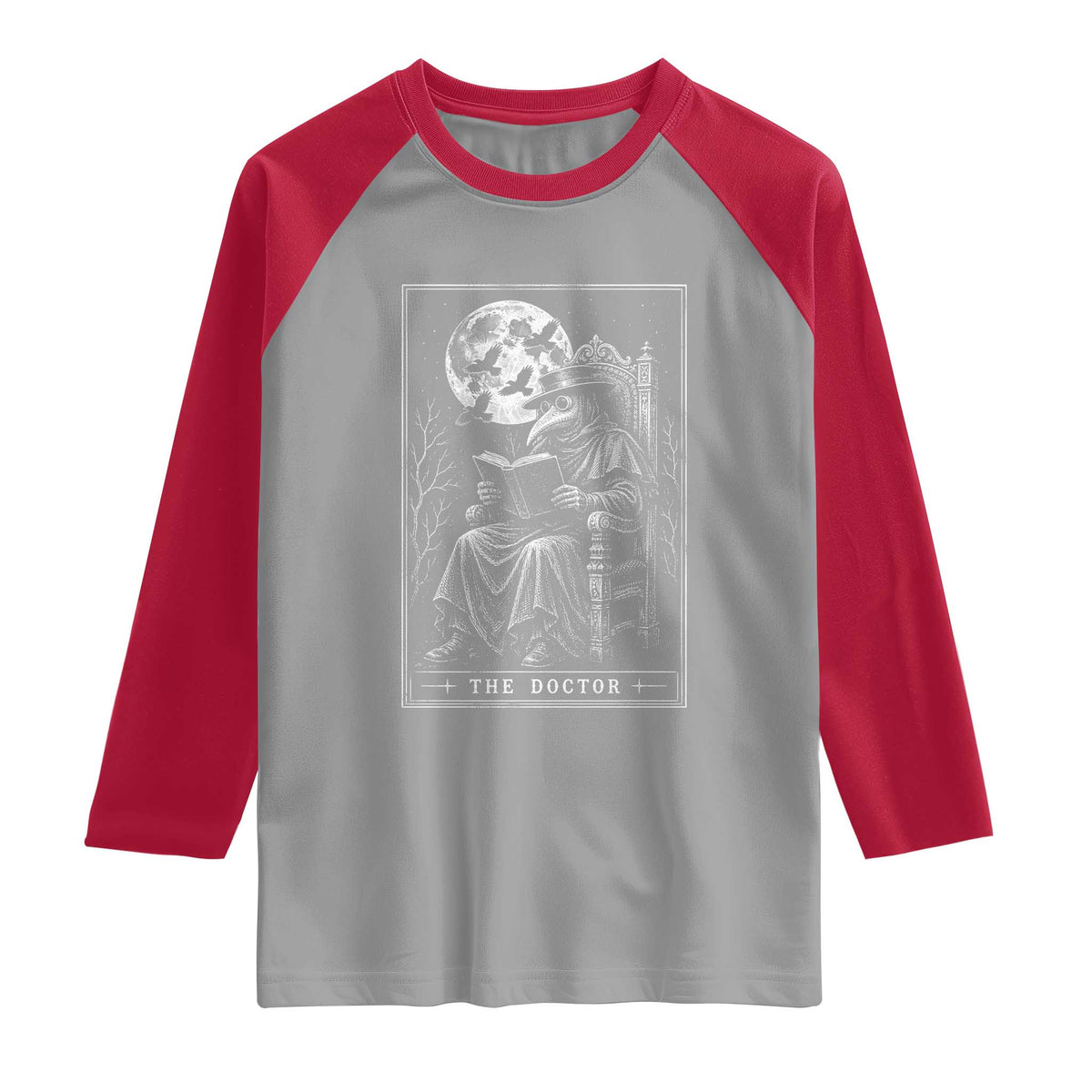 Gothic Plague Doctor Tarot Card Raglan Shirt Dark Fantasy Book Lover