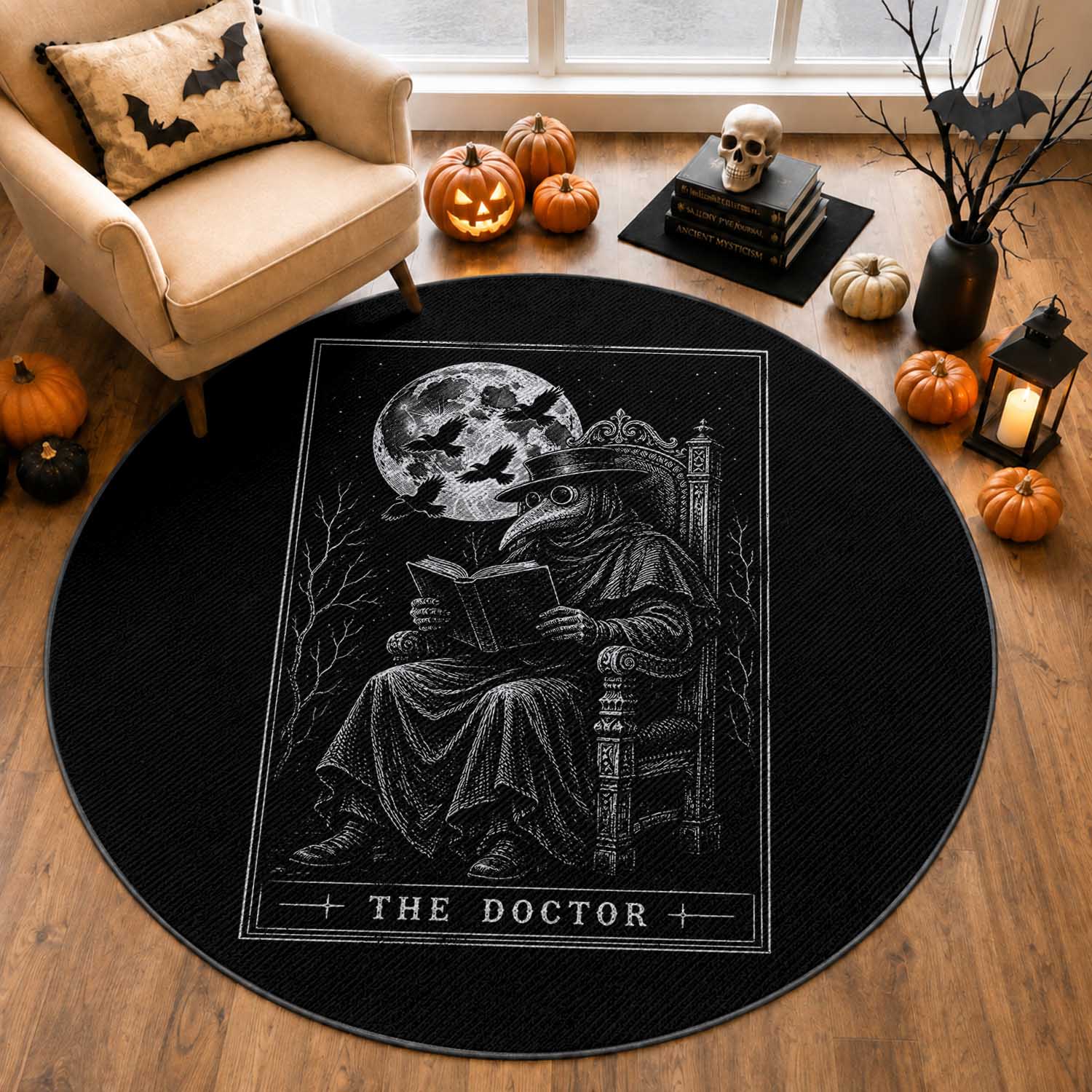 Gothic Plague Doctor Tarot Card Round Rug Dark Fantasy Book Lover