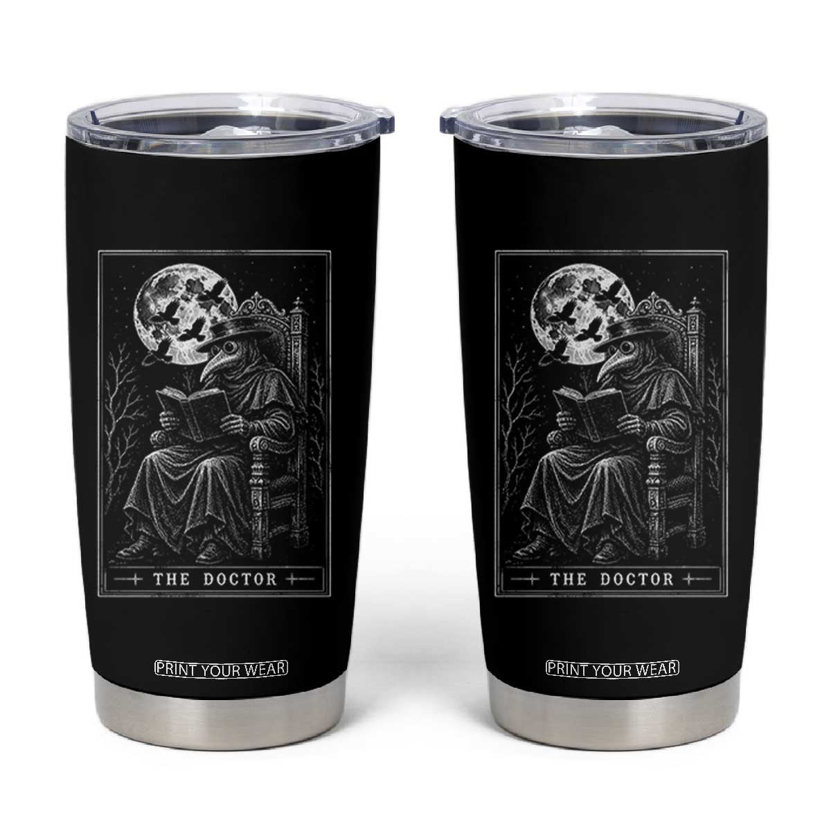 Gothic Plague Doctor Tarot Card Tumbler Cup Dark Fantasy Book Lover