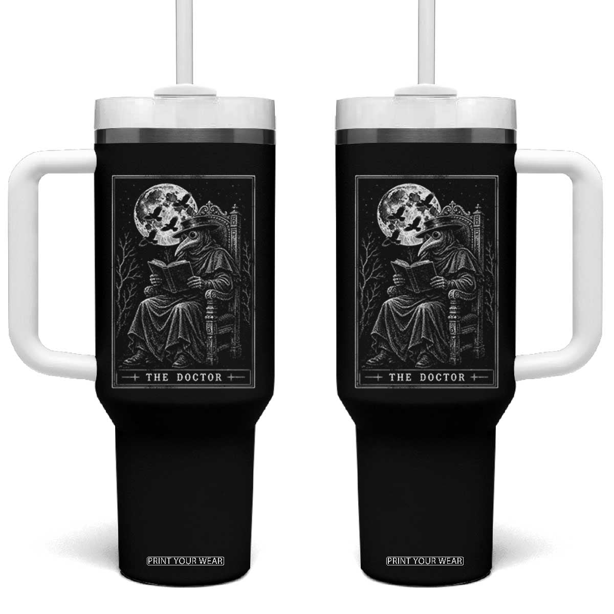 Gothic Plague Doctor Tarot Card Tumbler With Handle Dark Fantasy Book Lover