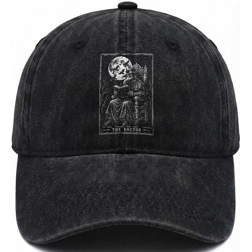 Gothic Plague Doctor Tarot Card Washed Cotton Baseball Cap Dark Fantasy Book Lover