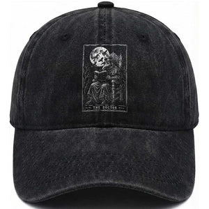 Gothic Plague Doctor Tarot Card Washed Cotton Baseball Cap Dark Fantasy Book Lover