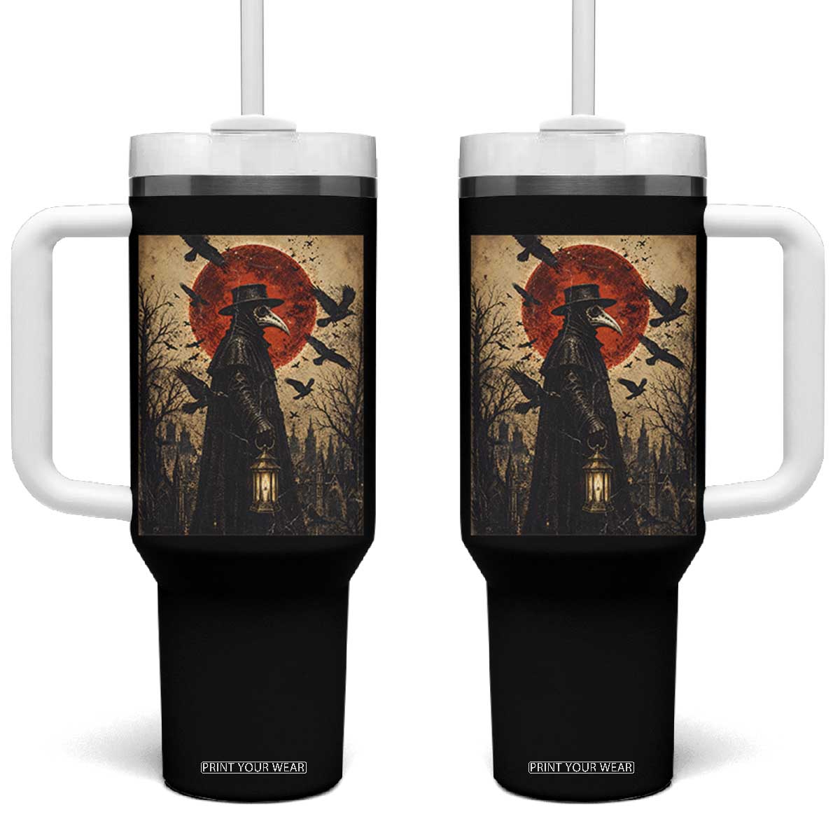 Vintage Japanese Ukiyoe Plague Doctor Tumbler With Handle Medieval History Gift