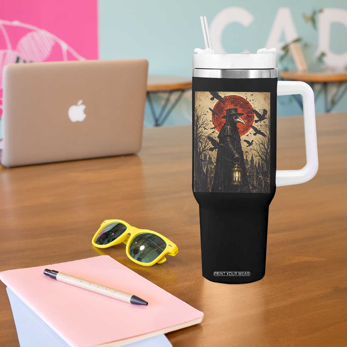 Vintage Japanese Ukiyoe Plague Doctor Tumbler With Handle Medieval History Gift