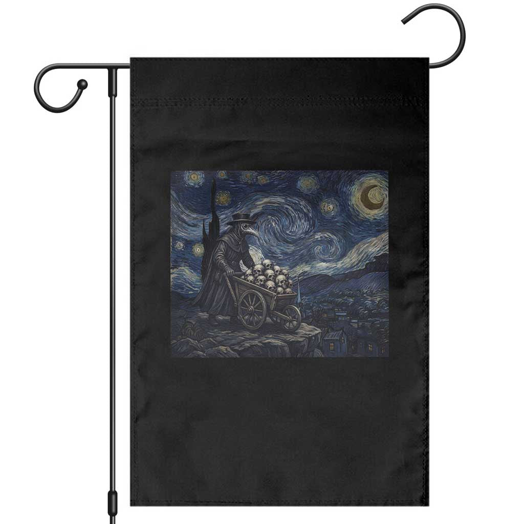 Gothic Plague Doctor Starry Night Inspired Garden Flag Dark Parody Horror