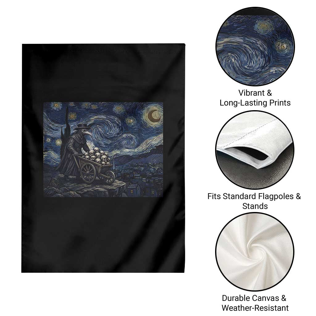 Gothic Plague Doctor Starry Night Inspired Garden Flag Dark Parody Horror