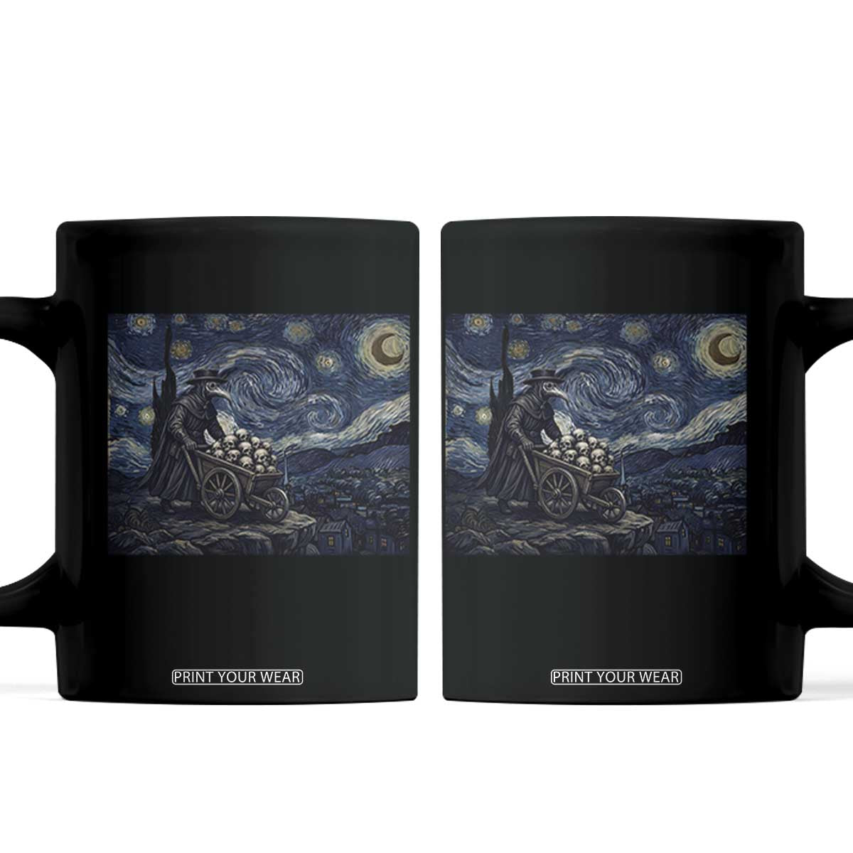 Gothic Plague Doctor Starry Night Inspired Coffee Mug Dark Parody Horror