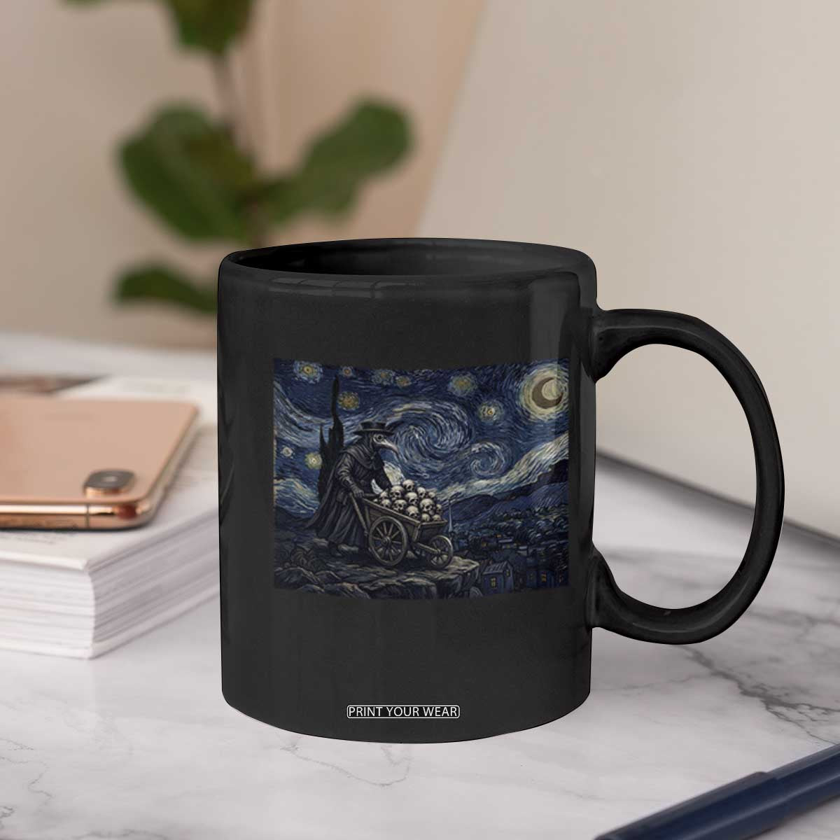 Gothic Plague Doctor Starry Night Inspired Coffee Mug Dark Parody Horror