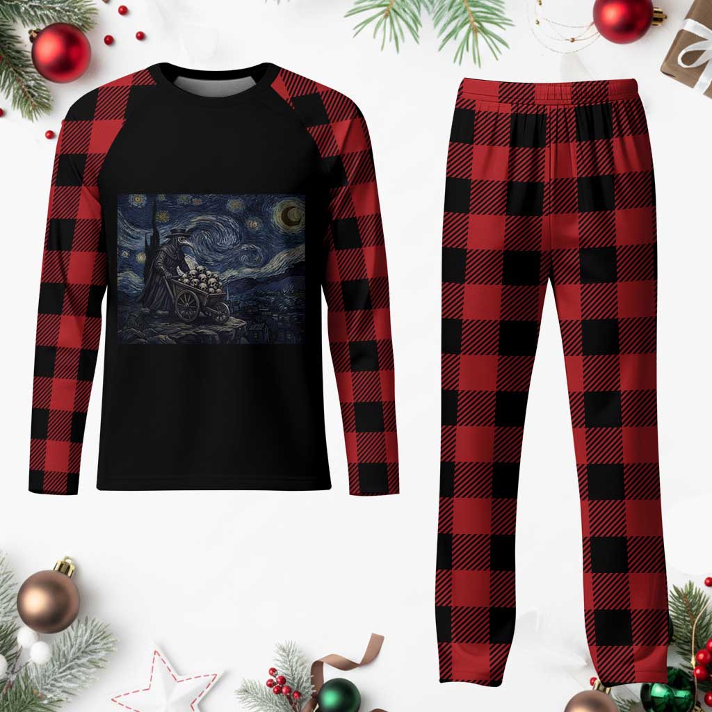 Gothic Plague Doctor Starry Night Inspired Plaid Pajama Set Dark Parody Horror