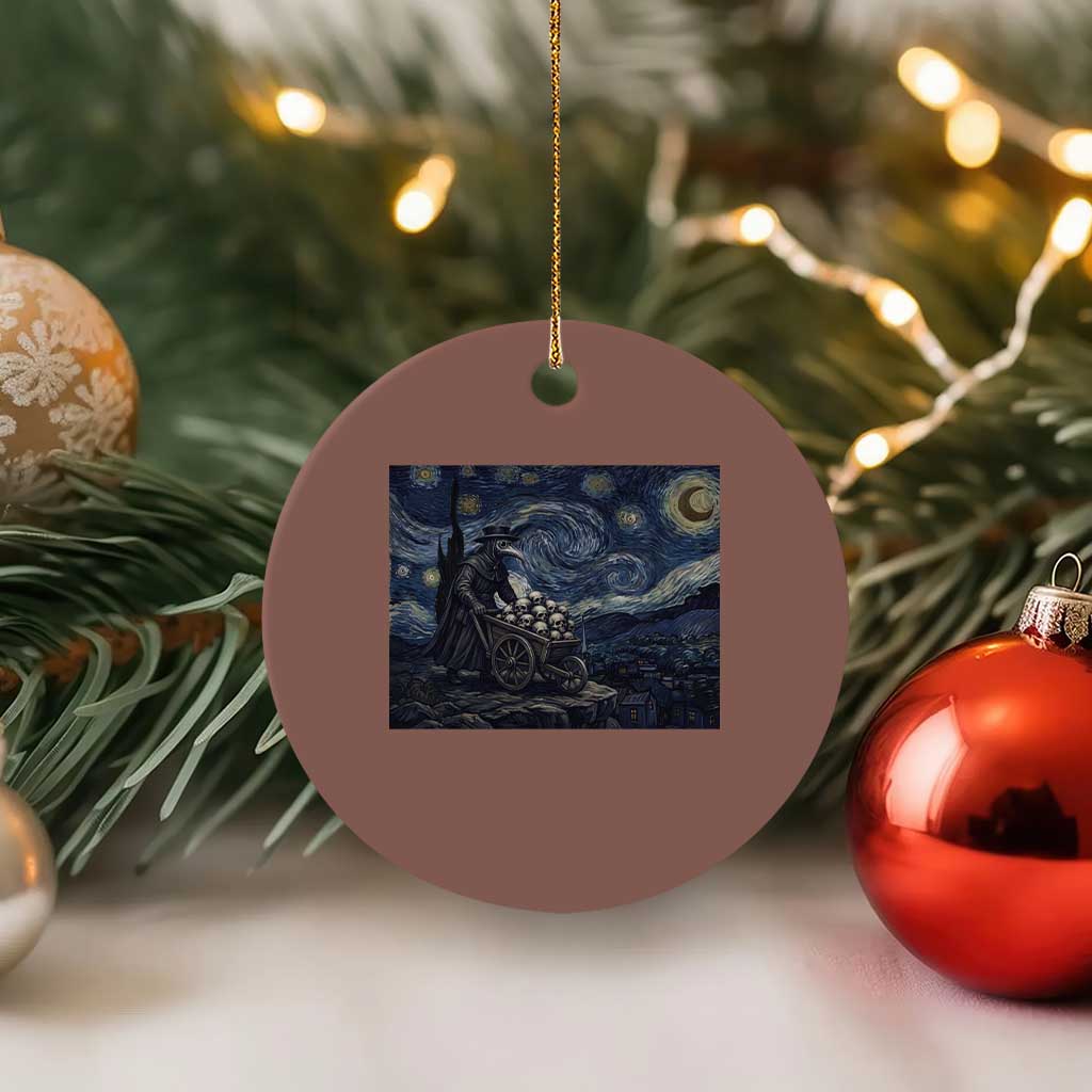 Gothic Plague Doctor Starry Night Inspired Ceramic Ornament Dark Parody Horror