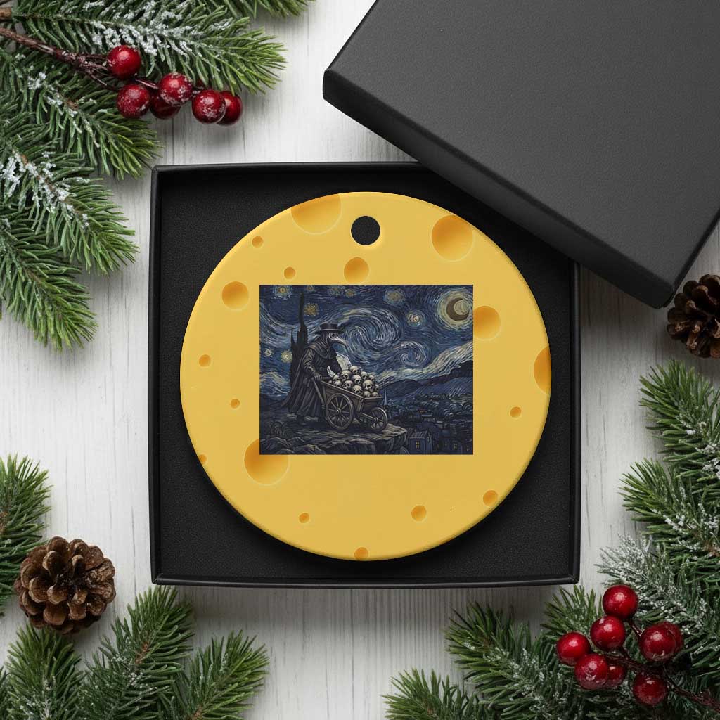 Gothic Plague Doctor Starry Night Inspired Ceramic Ornament Dark Parody Horror