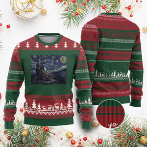 Gothic Plague Doctor Starry Night Inspired Ugly Christmas Sweater Dark Parody Horror