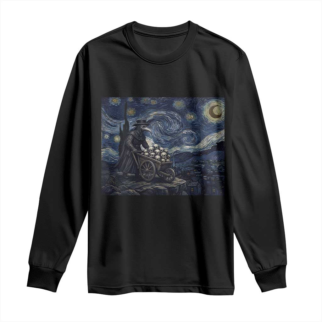Gothic Plague Doctor Starry Night Inspired Long Sleeve Shirt Dark Parody Horror