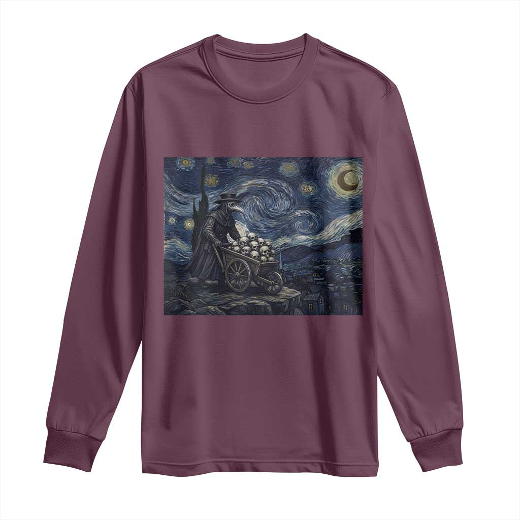 Gothic Plague Doctor Starry Night Inspired Long Sleeve Shirt Dark Parody Horror