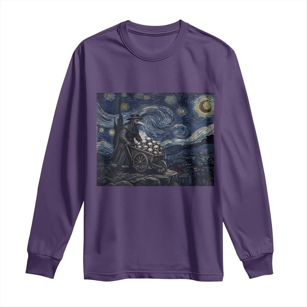 Gothic Plague Doctor Starry Night Inspired Long Sleeve Shirt Dark Parody Horror