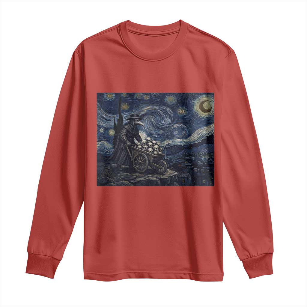 Gothic Plague Doctor Starry Night Inspired Long Sleeve Shirt Dark Parody Horror