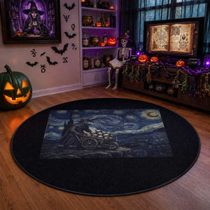 Gothic Plague Doctor Starry Night Inspired Round Rug Dark Parody Horror