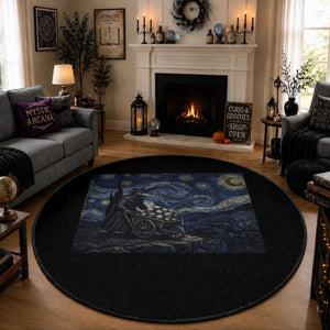 Gothic Plague Doctor Starry Night Inspired Round Rug Dark Parody Horror