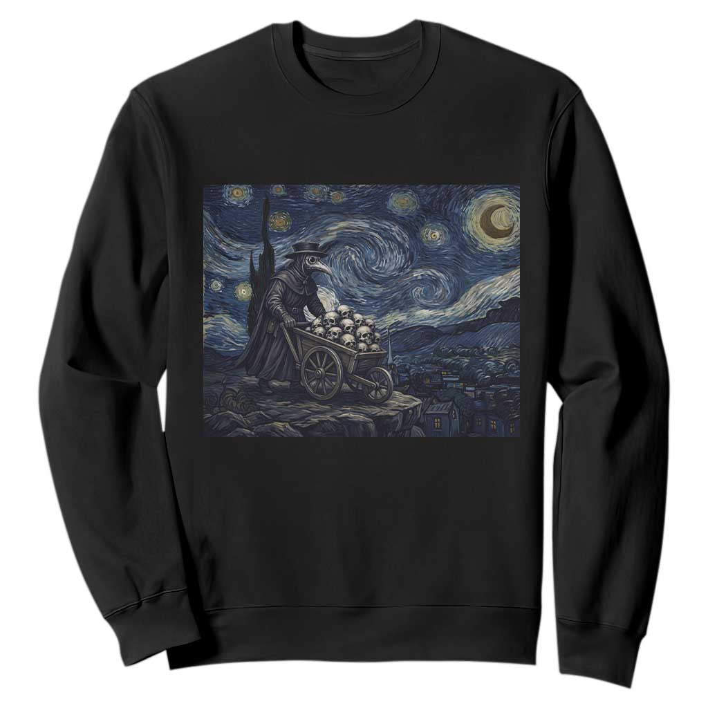 Gothic Plague Doctor Starry Night Inspired Sweatshirt Dark Parody Horror