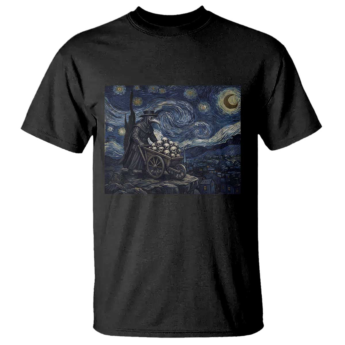 Gothic Plague Doctor Starry Night Inspired T Shirt Dark Parody Horror