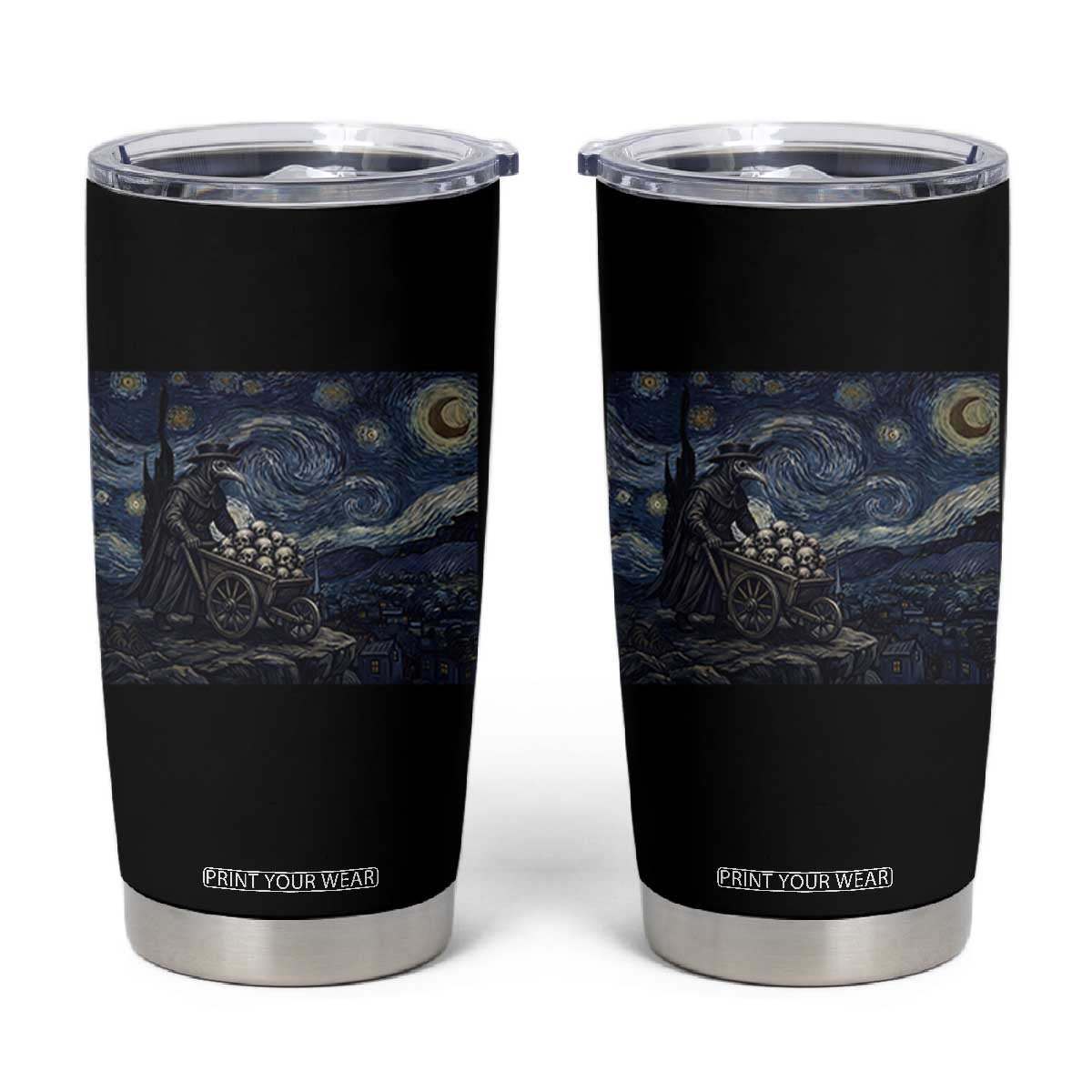 Gothic Plague Doctor Starry Night Inspired Tumbler Cup Dark Parody Horror