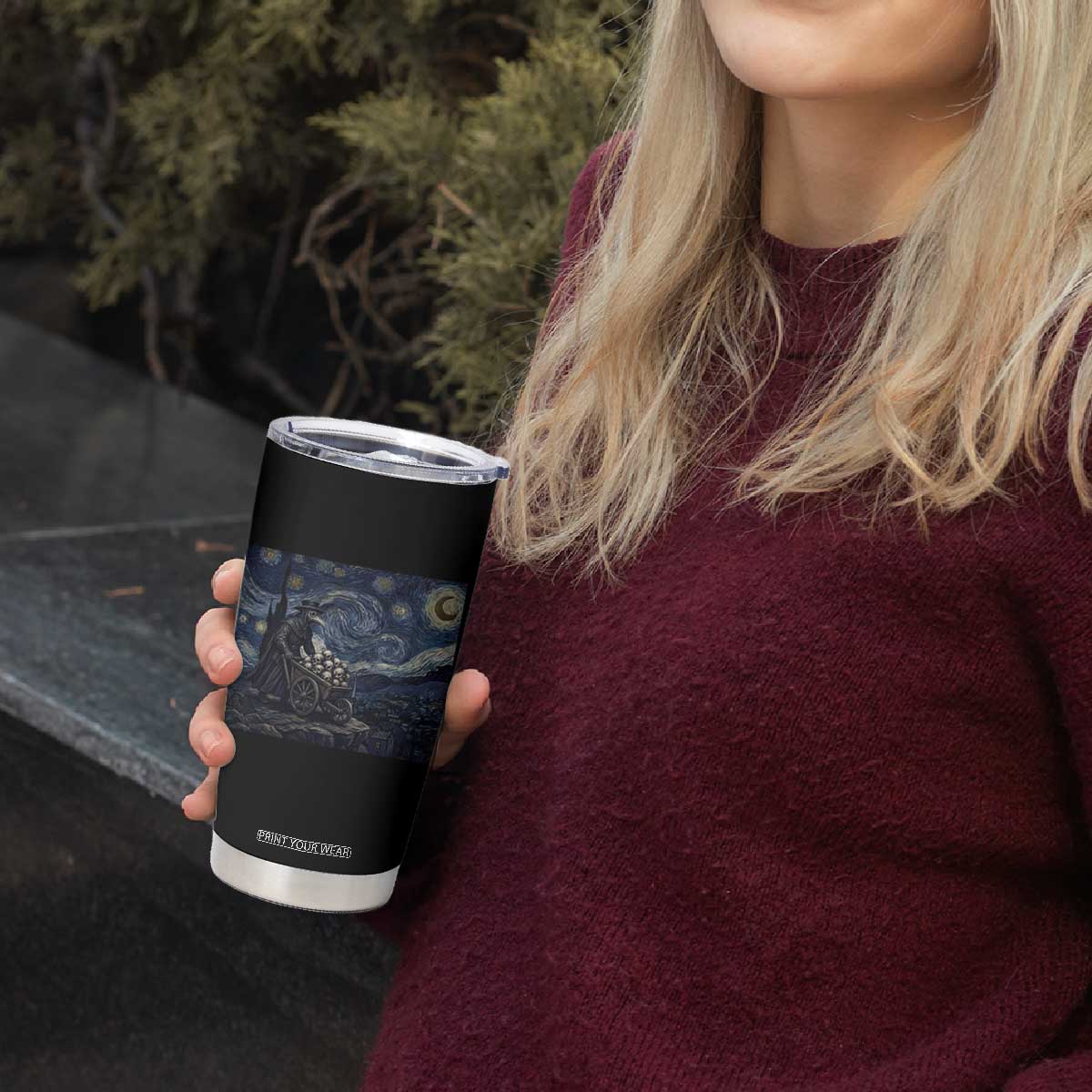 Gothic Plague Doctor Starry Night Inspired Tumbler Cup Dark Parody Horror
