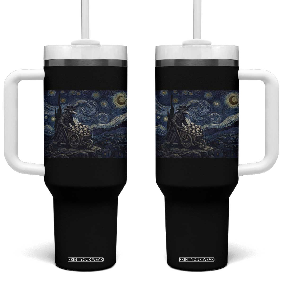 Gothic Plague Doctor Starry Night Inspired Tumbler With Handle Dark Parody Horror