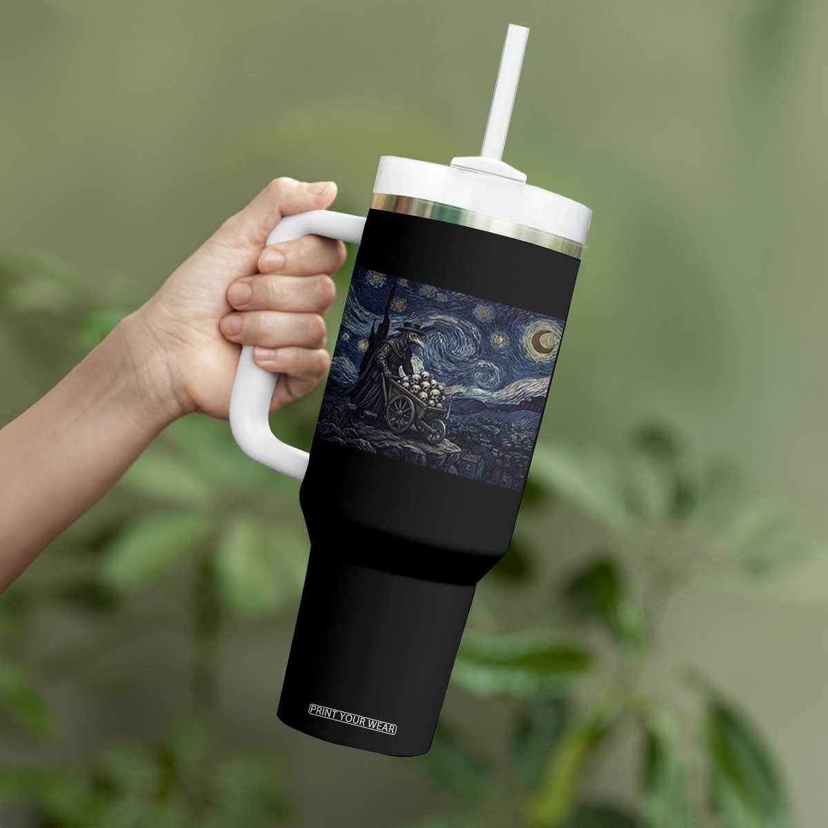 Gothic Plague Doctor Starry Night Inspired Tumbler With Handle Dark Parody Horror