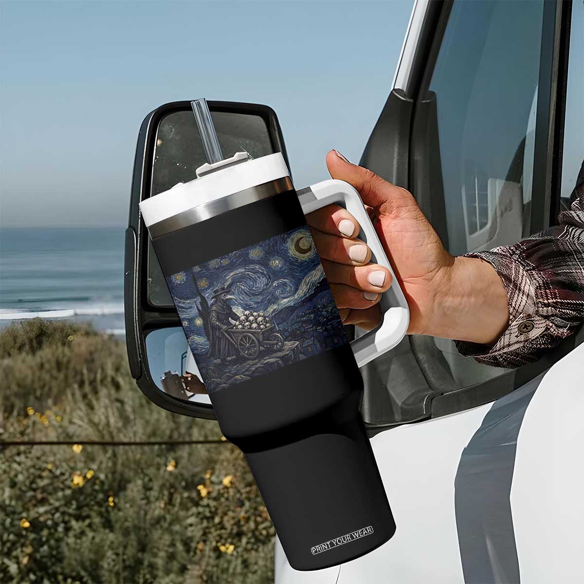 Gothic Plague Doctor Starry Night Inspired Tumbler With Handle Dark Parody Horror