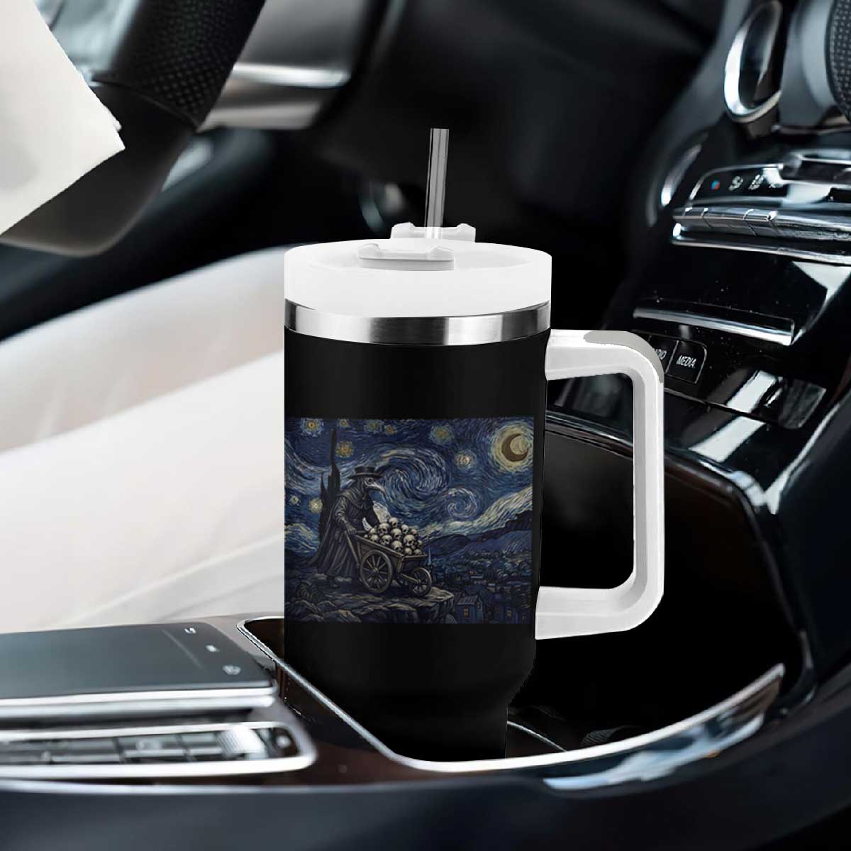 Gothic Plague Doctor Starry Night Inspired Tumbler With Handle Dark Parody Horror