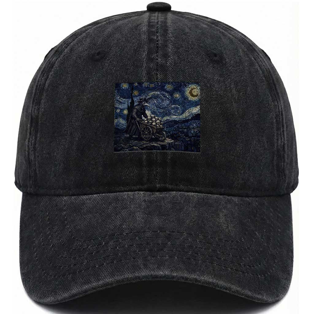 Gothic Plague Doctor Starry Night Inspired Washed Cotton Baseball Cap Dark Parody Horror