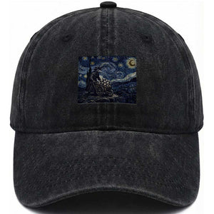 Gothic Plague Doctor Starry Night Inspired Washed Cotton Baseball Cap Dark Parody Horror