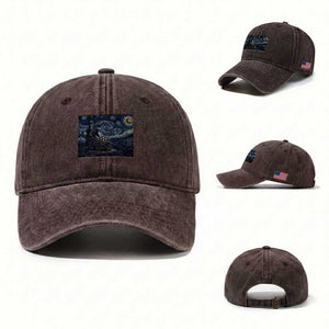 Gothic Plague Doctor Starry Night Inspired Washed Cotton Baseball Cap Dark Parody Horror