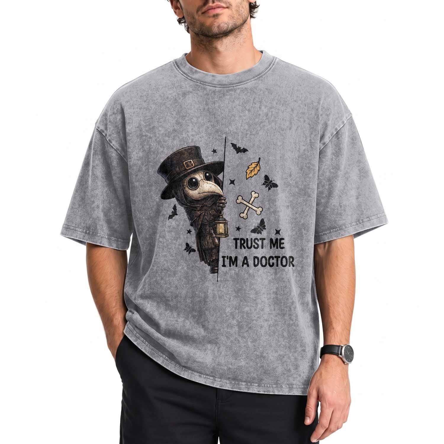 Cute Plague Doctor Trust Me Im A Doctor Washed Cotton T-Shirt Spooky Halloween Gift