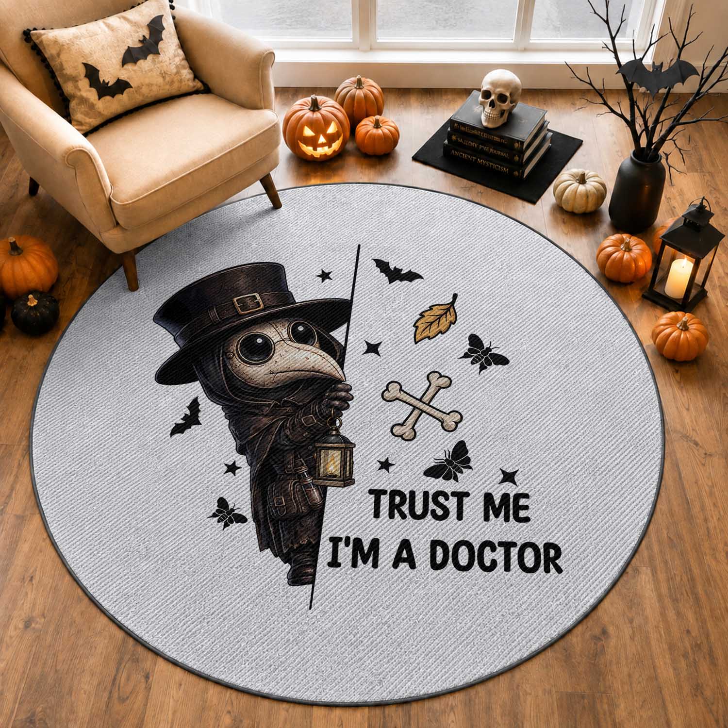 Cute Plague Doctor Trust Me Im A Doctor Round Rug Spooky Halloween Gift