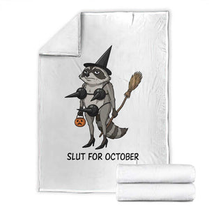 Funny Trashy Raccoon Witch Halloween Throw Blanket Slut For October