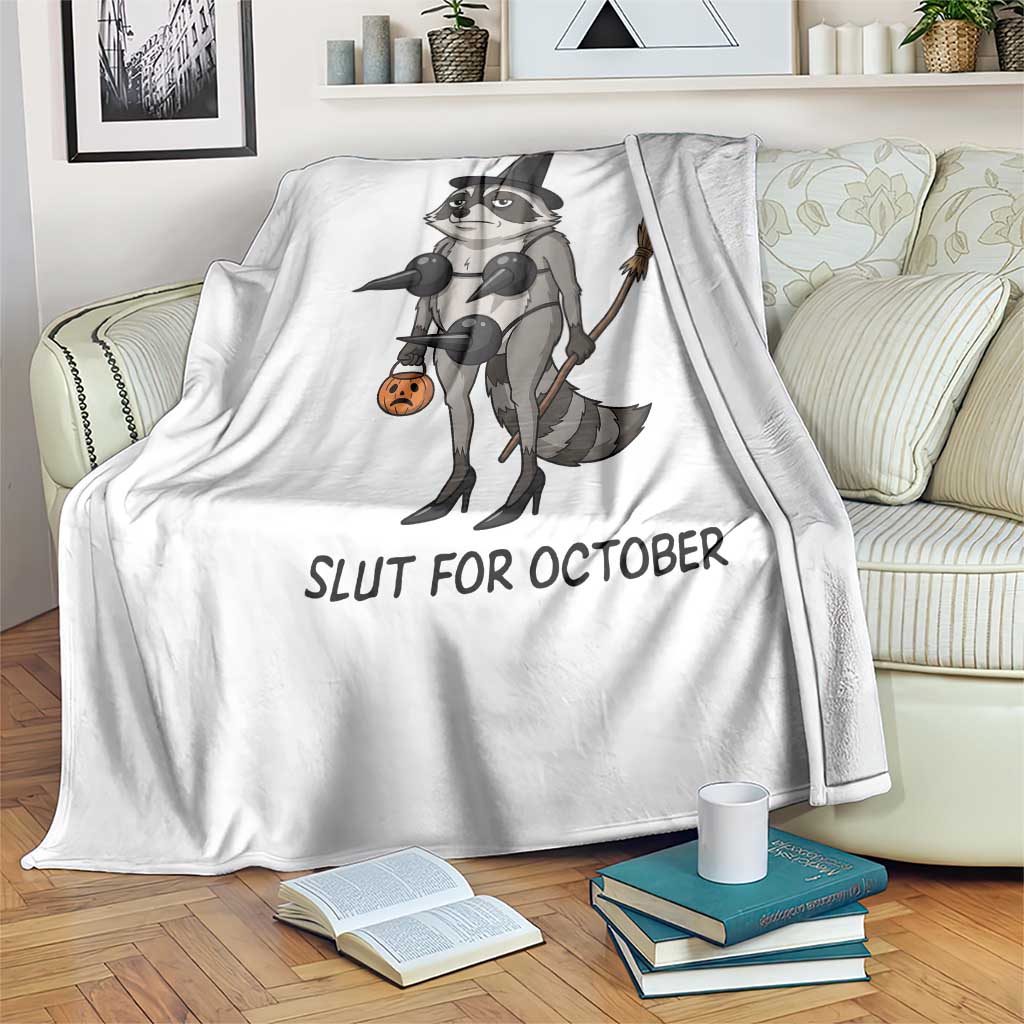 Funny Trashy Raccoon Witch Halloween Throw Blanket Slut For October