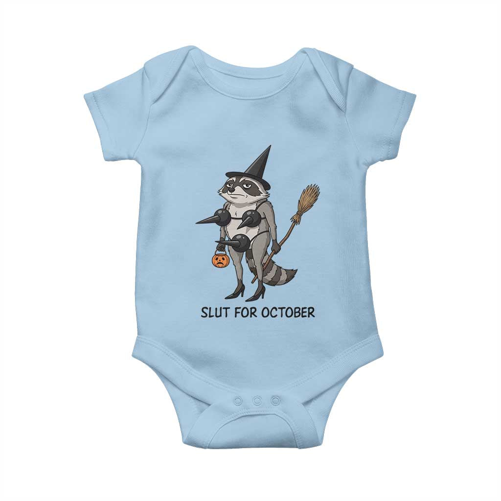 Funny Trashy Raccoon Witch Halloween Baby Onesie Slut For October